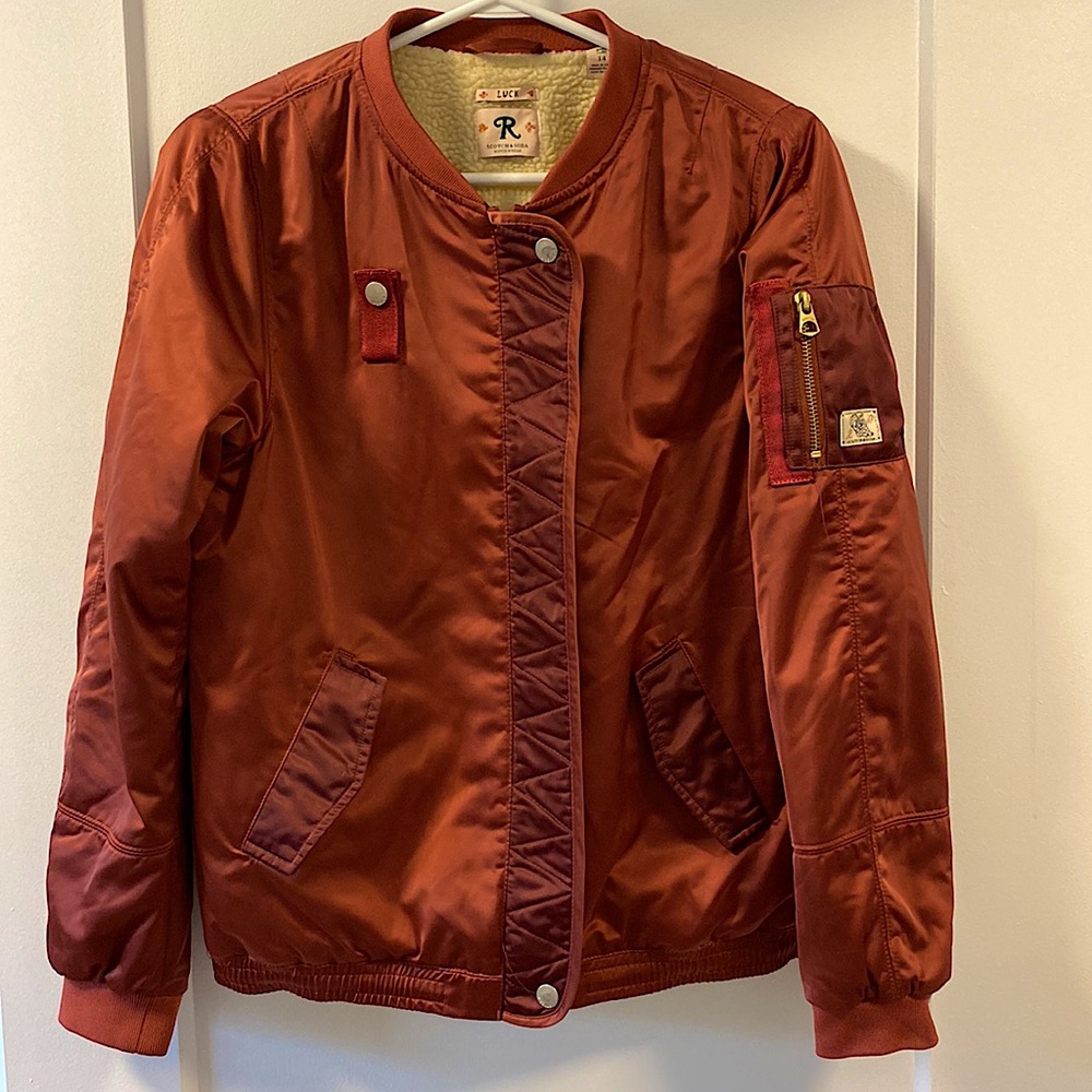 Scotch R’Belle teddy-lined satin bomber-style jacket colour Copper.